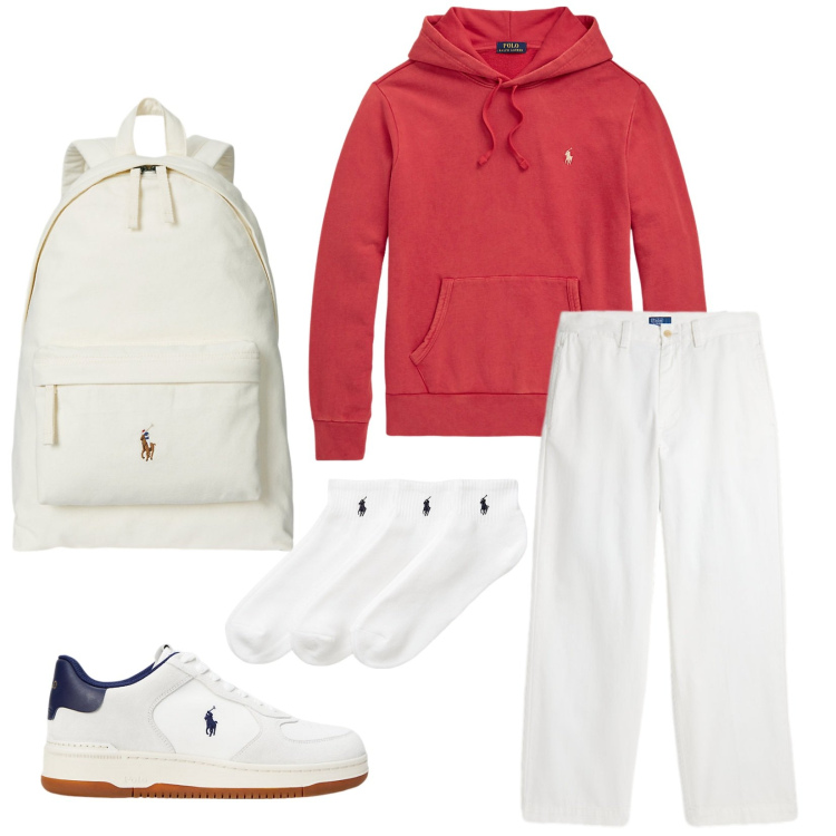 Outfit uomo - Total look #2257935. Stile Trendy per Sport. Abbinamento con felpe con cappuccio, calzini, sneakers, pantaloni, borse sportive.