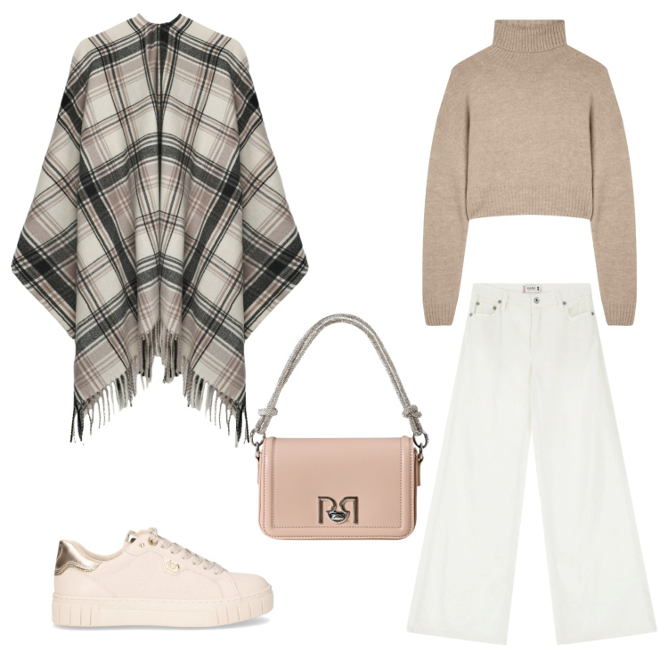 Outfit donna - Primo freddo. Stile Casual per Tutti i giorni. Abbinamento con cappotti, maglieria, borse a mano, pantaloni, sneakers.