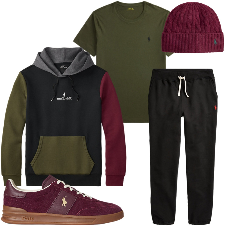 Outfit uomo - Mix di colori per la felpa. Stile Casual per Tutti i giorni. Abbinamento con felpe con cappuccio, sneakers, pantaloni, t-shirt, berretti.
