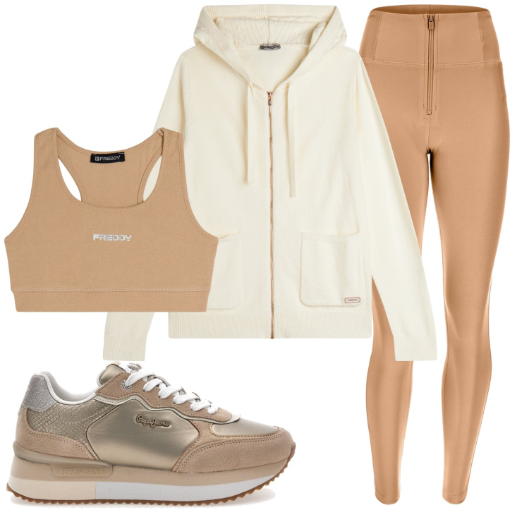 Outfit donna - Total look #2257956. Stile Sporty chic per Sport. Abbinamento con maglieria, top sportivi, pantaloni skinny, sneakers.