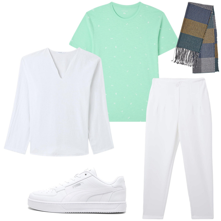Outfit uomo - Total look #2257965. Stile Casual per Tutti i giorni. Abbinamento con t-shirt, camicie, pantaloni chino, sciarpe, sneakers.