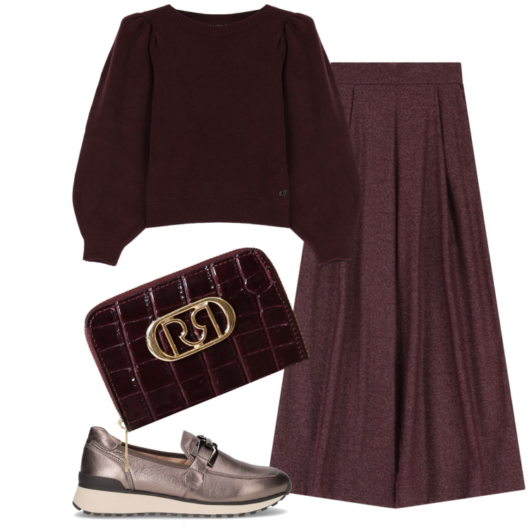 Outfit donna - Total look #2257977. Stile Chic per Tutti i giorni. Abbinamento con pantaloni a palazzo, portafogli, maglieria, mocassini.