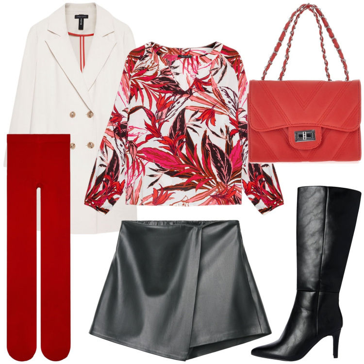 Outfit donna - Ispirazione rosso. Stile Sexy per Serata fuori. Abbinamento con stivali sopra il ginocchio, gonne, collant, cappotti, bluse, borse a tracolla.