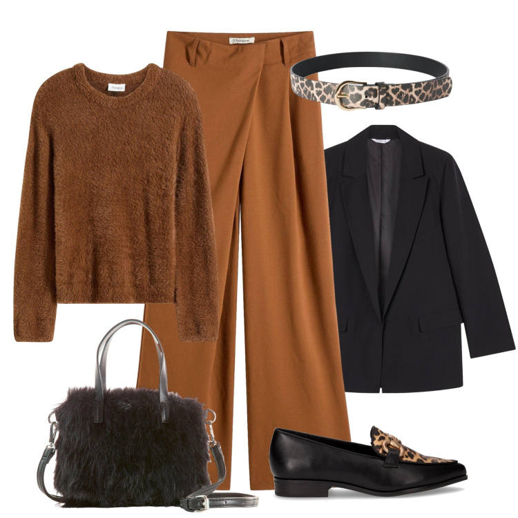 Outfit donna - Il maglione peluche. Stile Glamour per Tutti i giorni. Abbinamento con pantaloni, maglieria, borse a mano, cinture, blazer, mocassini.