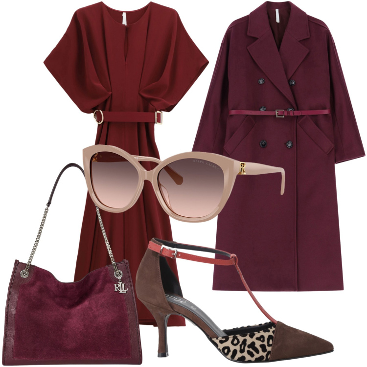 Outfit donna - In riunione. Stile Bon Ton per Ufficio. Abbinamento con cappotti, vestiti lunghi, décolleté, occhiali da sole, borse tote.