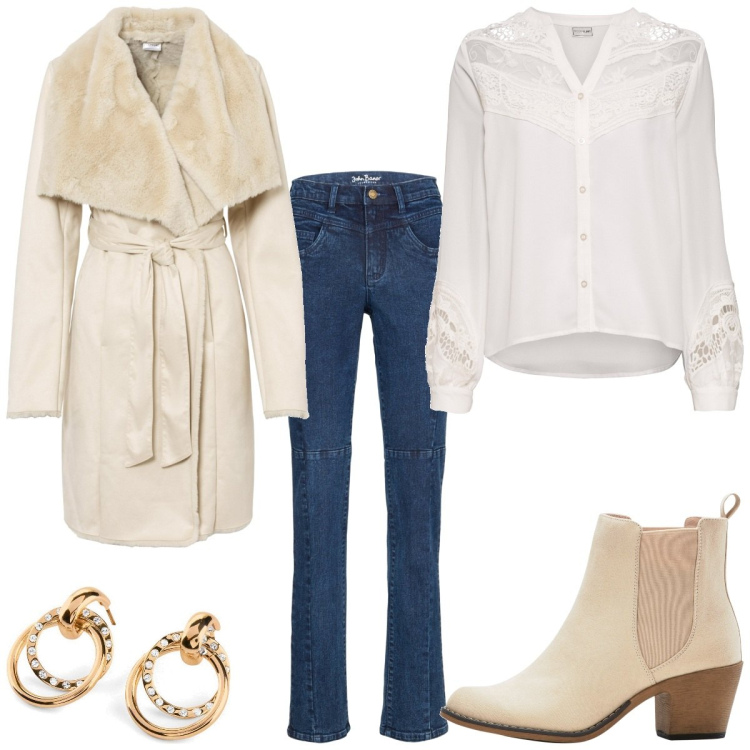 Outfit femme - Basique #5158. Style Basique pour Tous les jours. Assortir avec chemisiers, bottines texanes, jean coupe droite, boucles d'oreilles, manteaux.
