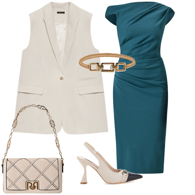 Outfit donna - Raffinato ottanio. Stile Chic per Cerimonia. Abbinamento con vestiti a tubino, cinture, borse a tracolla, décolleté, gilet.