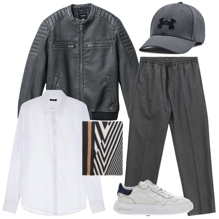 Outfit uomo - Man in grey. Stile Urban per Tutti i giorni. Abbinamento con giacche, pantaloni, camicie, sciarpe, sneakers, cappelli.