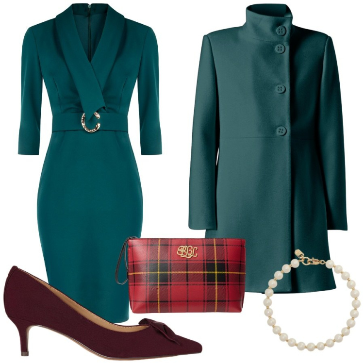 Outfit donna - Ottanio Power. Stile Chic per Cerimonia. Abbinamento con vestiti a tubino, cappotti, décolleté, braccialetti, pochette.