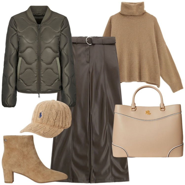 Outfit donna - Imbottito e capellino. Stile Urban per Ufficio. Abbinamento con blazer, pantaloni, maglieria, stivaletti, borse a mano, cappelli.