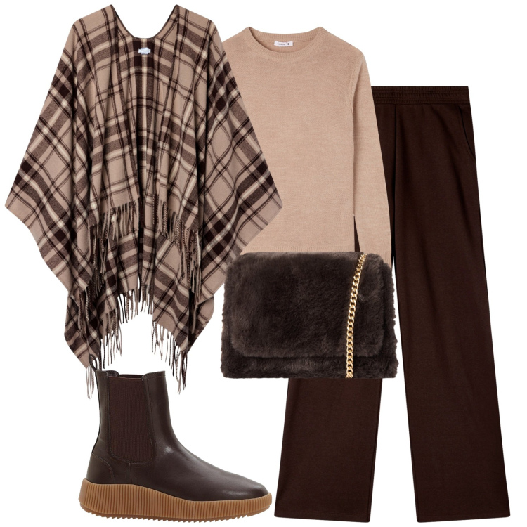 Outfit donna - Primi freddi. Stile Urban per Tutti i giorni. Abbinamento con stivaletti chelsea, pantaloni, cappotti, borse a tracolla, maglieria.