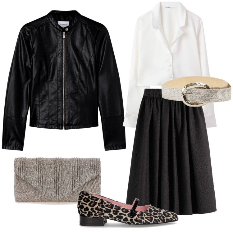 Outfit donna - Serata in città. Stile Urban per Serata fuori. Abbinamento con gonne lunghe, camicie, giacche, cinture, ballerine, clutch.
