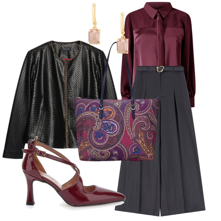 Outfit donna - Una professionista elegante. Stile Bon Ton per Ufficio. Abbinamento con camicie, pantaloni, borse tote, orecchini, décolleté, giacche.