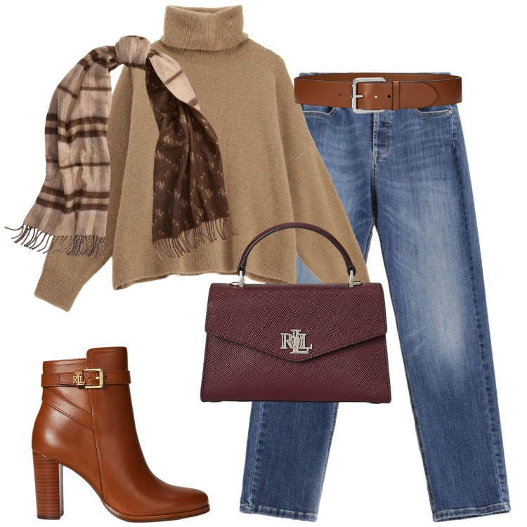 Outfit donna - City. Stile Casual chic per Tutti i giorni. Abbinamento con jeans, maglieria, cinture, stivaletti, borse a mano, sciarpe.