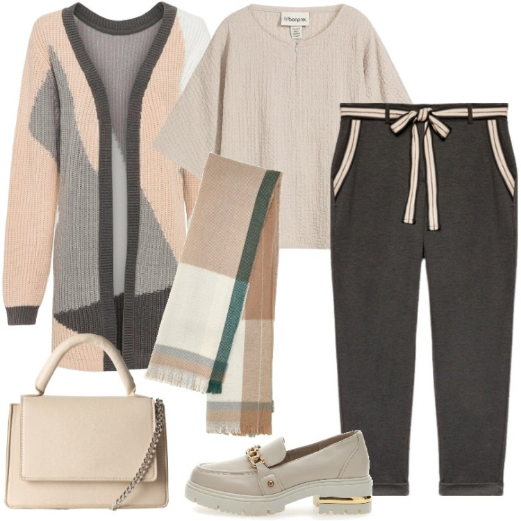 Outfit donna - Il cardigan oversize per i tuoi daylook. Stile Casual per Ufficio. Abbinamento con cardigans, maglieria, borse a tracolla, sciarpe, pantaloni, mocassini.