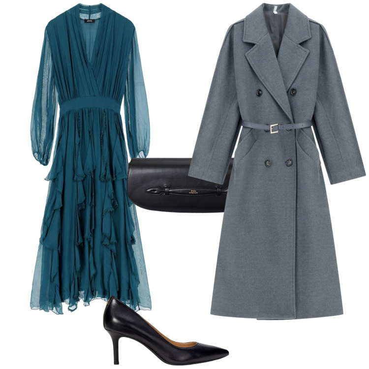Outfit donna - Eleganza senza tempo. Stile Chic per Serata fuori. Abbinamento con cappotti, vestiti midi/longuette, décolleté, clutch.
