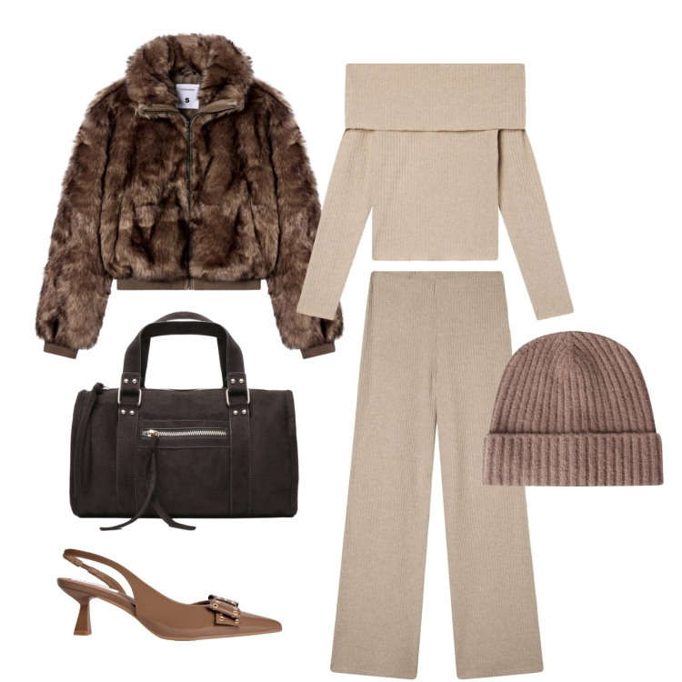 Outfit donna - Terranova Style. Stile Casual per Tutti i giorni. Abbinamento con maglieria, ecopellicce, décolleté, borse a mano, pantaloni, berretti.