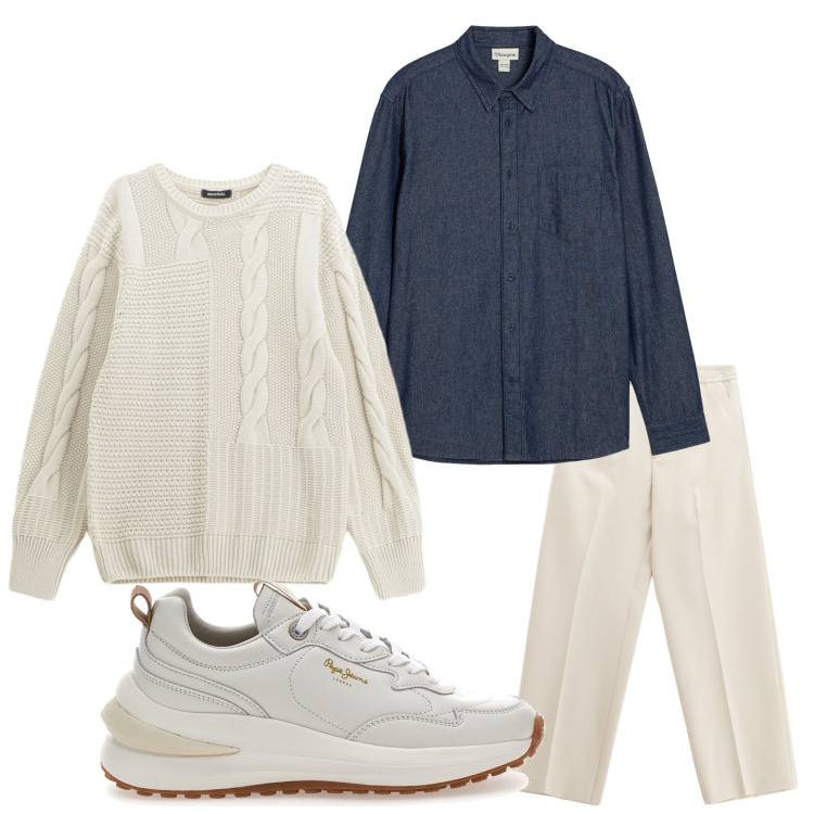 Outfit uomo - Colori chiari. Stile Business/Elegante per Serata speciale. Abbinamento con camicie, pantaloni, maglieria, sneakers.