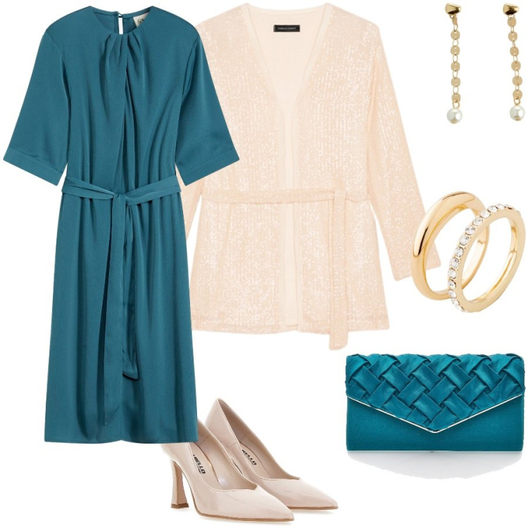 Outfit donna - Ottobre mese di cresime. Stile Chic per Cerimonia. Abbinamento con vestiti midi/longuette, anelli, orecchini, décolleté, borse a tracolla, blazer.