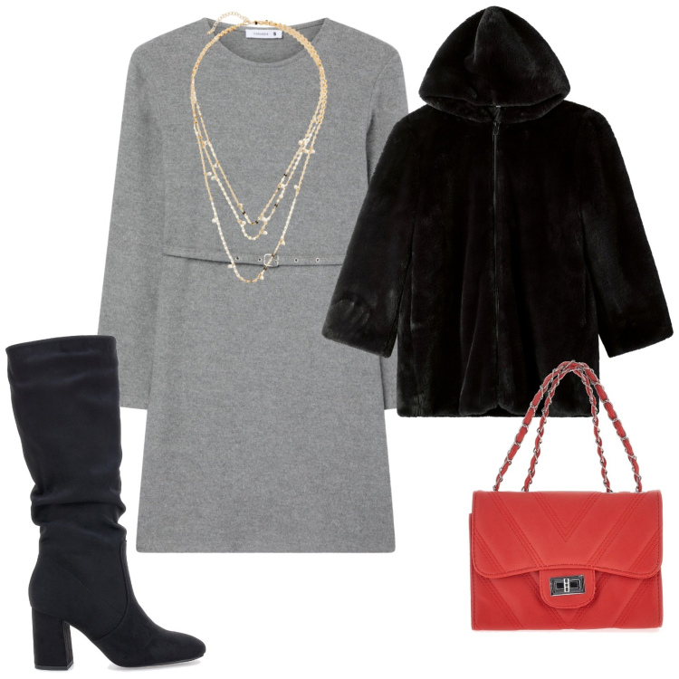 Outfit donna - Gli stivali di tendenza. per Serata fuori. Abbinamento con collane, vestiti midi/longuette, ecopellicce, stivali sopra il ginocchio, borse a tracolla.