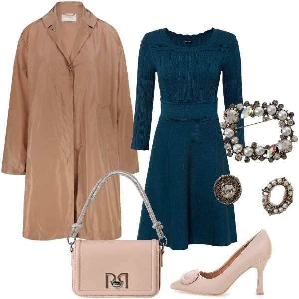 Outfit donna - Tocco di Ottanio: Eleganza Autunnale. Stile Romantica per Serata fuori. Abbinamento con vestiti, borse a mano, cappotti, décolleté, trench.