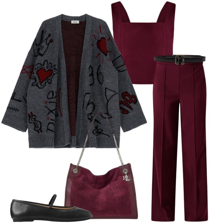 Outfit donna - Maglioni avvolgenti. Stile Sporty chic per Serata fuori. Abbinamento con pantaloni, top, cardigans, borse tote, cinture, ballerine.