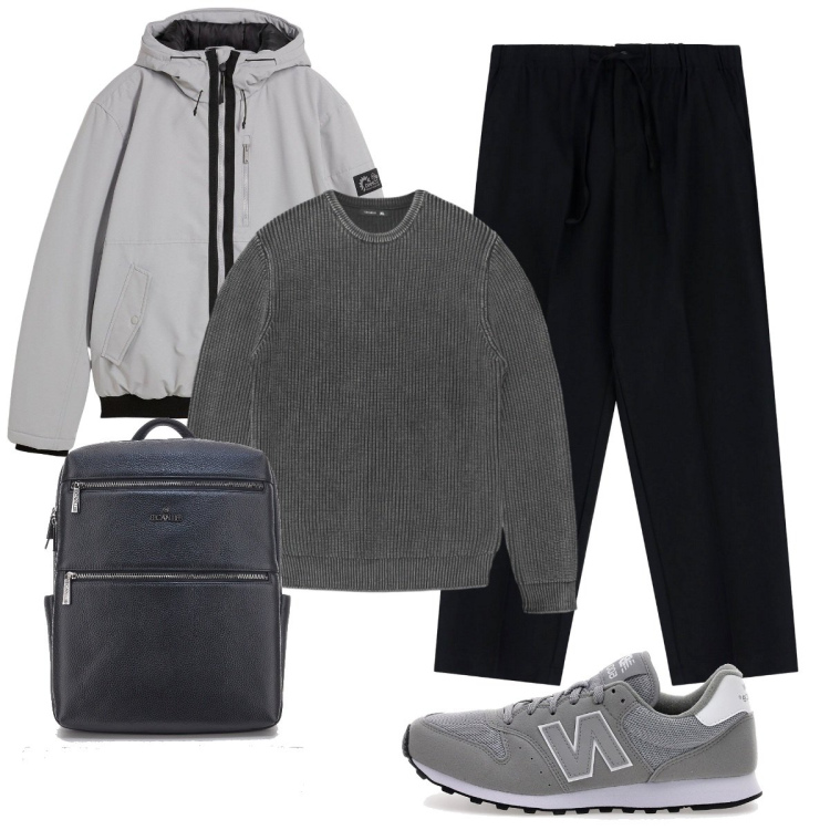Outfit uomo - Total look #2258231. Stile Urban per Tutti i giorni. Abbinamento con piumini, maglieria, pantaloni, borse sportive, sneakers.