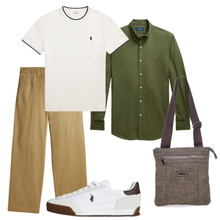Outfit uomo - Total look #2258236. Stile Casual per Tutti i giorni. Abbinamento con camicie, t-shirt, sneakers, pantaloni, portafogli.