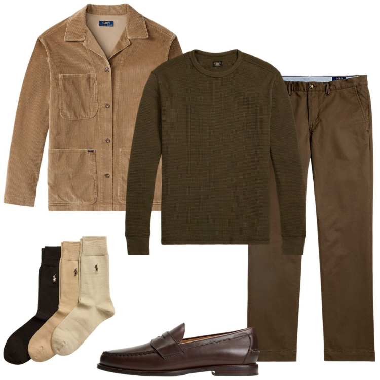 Outfit uomo - Total look #2258243. Stile Trendy per Serata speciale. Abbinamento con maglieria, pantaloni chino, scarpe stringate, giacche, calzini.