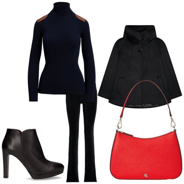 Outfit donna - Grintosa. Stile Chic per Serata fuori. Abbinamento con pantaloni, borse a spalla, maglieria, stivaletti, caban.