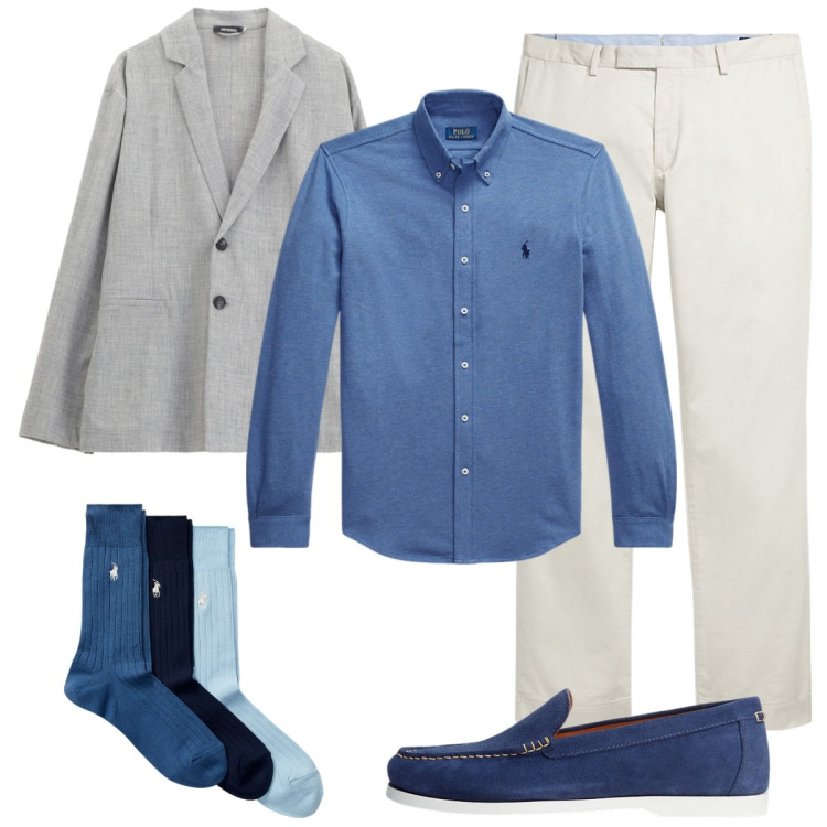 Outfit uomo - Total look #2258258. Stile Business/Elegante per Serata speciale. Abbinamento con giacche, calzini, scarpe stringate, pantaloni chino, camicie.