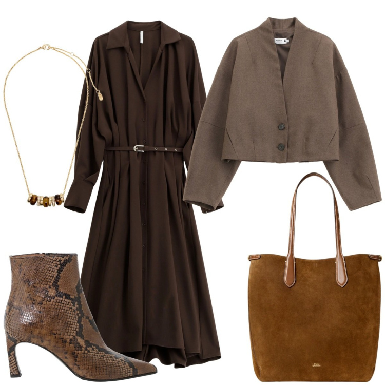 Outfit donna - Anche per il tè con le amiche. Stile Minimal per Tutti i giorni. Abbinamento con blazer, vestiti lunghi, stivaletti, borse tote, collane.