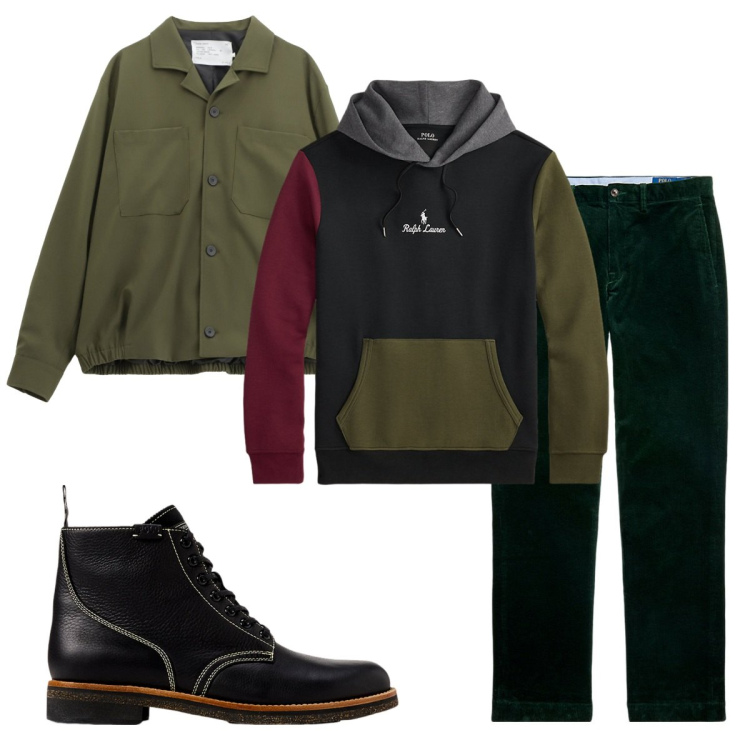 Outfit uomo - Total look #2258277. Stile Urban per Serata speciale. Abbinamento con cappotti, pantaloni, stivali, felpe con cappuccio.
