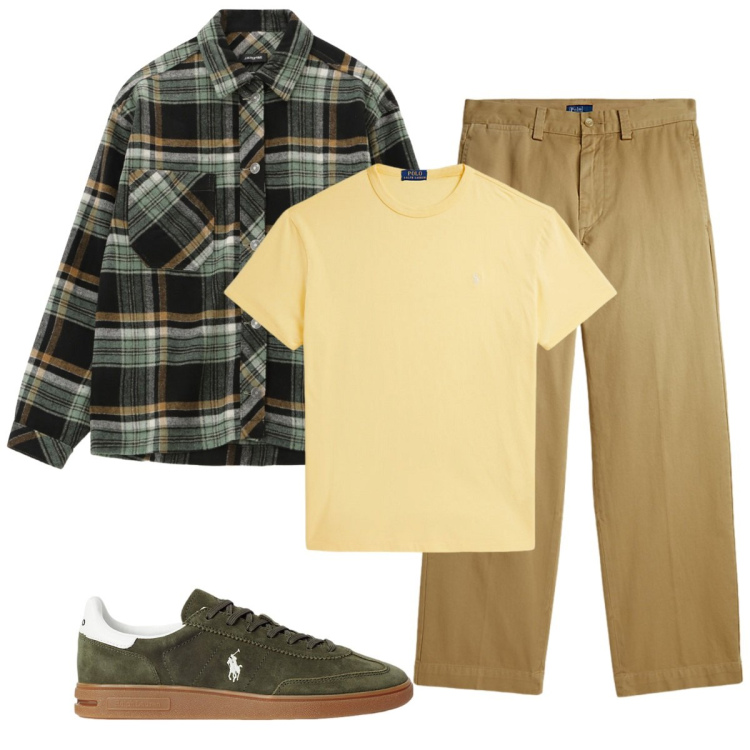 Outfit uomo - Total look #2258279. Stile Urban per Tutti i giorni. Abbinamento con camicie, sneakers, t-shirt, pantaloni.