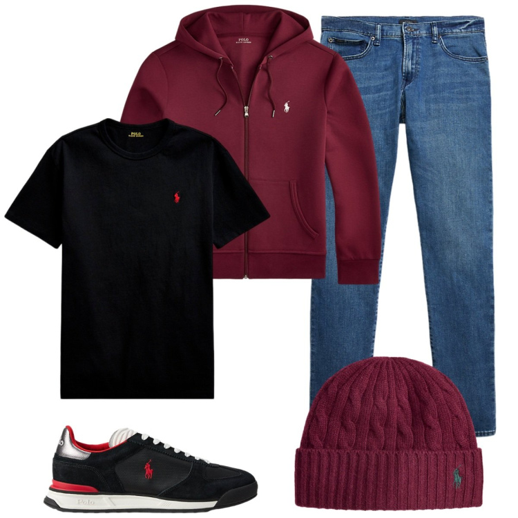 Outfit uomo - Total look #2258283. Stile Casual per Tutti i giorni. Abbinamento con t-shirt, jeans, sneakers, berretti, felpe.