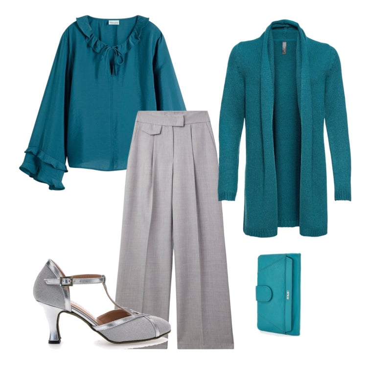 Outfit donna - Total look #2258295. Stile Glamour per Ufficio. Abbinamento con cardigans, bluse, pantaloni, portafogli, décolleté.