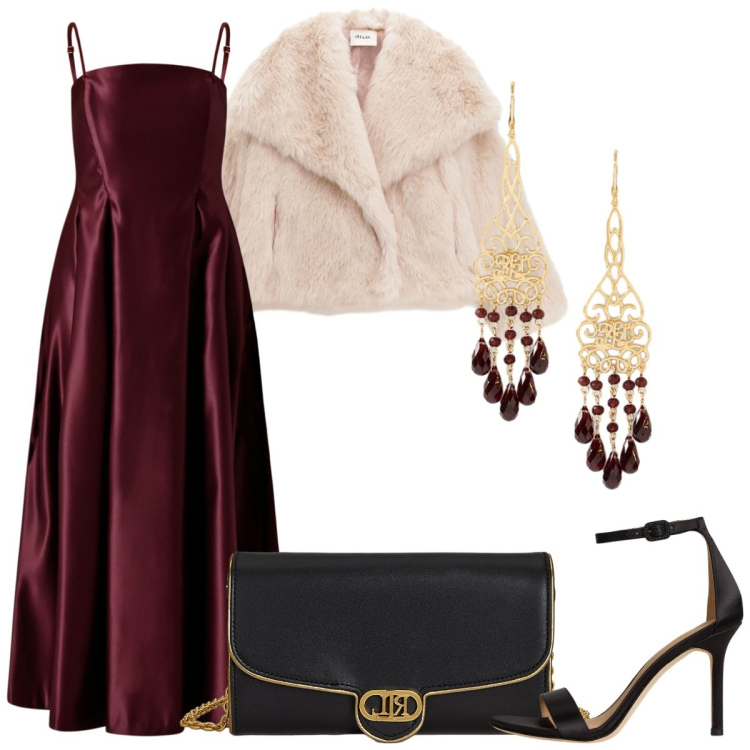 Outfit donna - Diciottesimo. Stile Bon Ton per Cerimonia. Abbinamento con vestiti lunghi, blazer, orecchini, borse a tracolla, sandali col tacco.