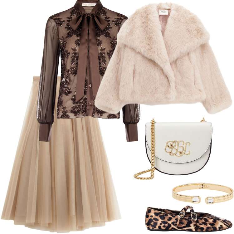Outfit donna - Total look #2258376. Stile Glamour per Cerimonia. Abbinamento con ballerine, camicie, gonne lunghe, blazer, borse a tracolla, braccialetti.