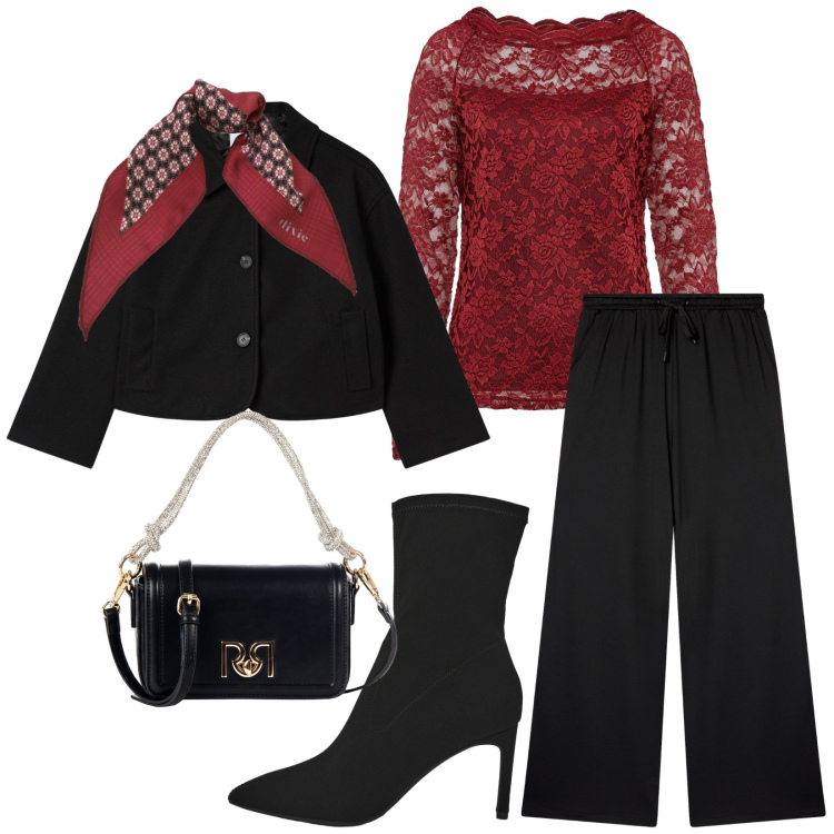 Outfit donna - Total look #2258388. Stile Bon Ton per Serata fuori. Abbinamento con maglieria, stivali, blazer, pantaloni, borse a mano, foulard.