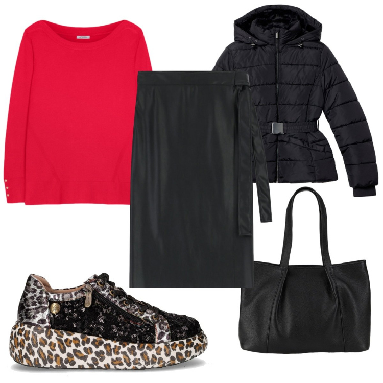 Outfit donna - Maglioni avvolgenti: in rosso. Stile Trendy per Tutti i giorni. Abbinamento con shopping bag, blazer, gonne longuette, sneakers, maglieria.
