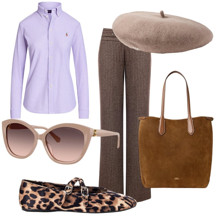 Outfit donna - Sabato a Parigi. Stile Urban per Tutti i giorni. Abbinamento con ballerine, pantaloni, occhiali da sole, berretti, borse tote, camicie.