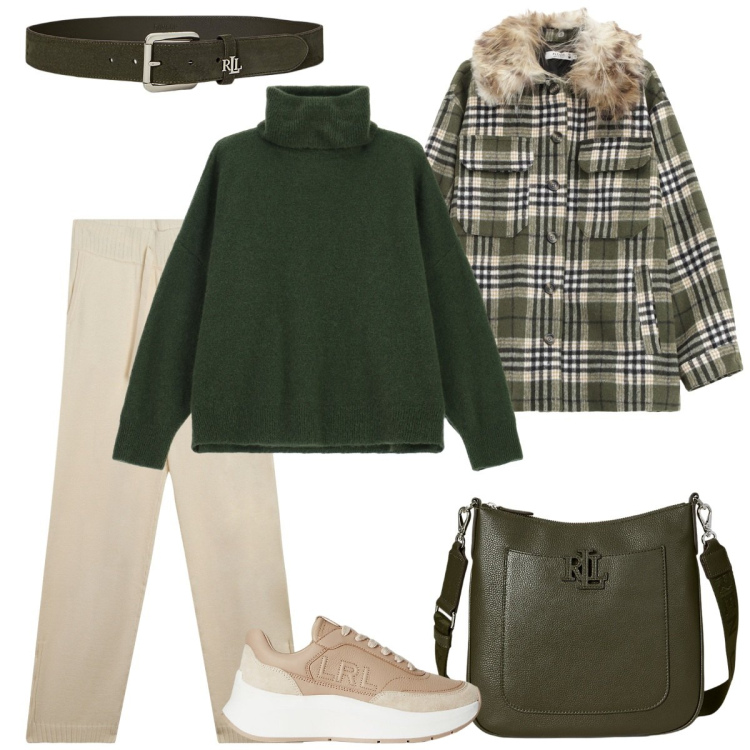 Outfit donna - Verde e non solo. Stile Basic per Tutti i giorni. Abbinamento con cappotti, maglieria, pantaloni, sneakers, borse a tracolla, cinture.