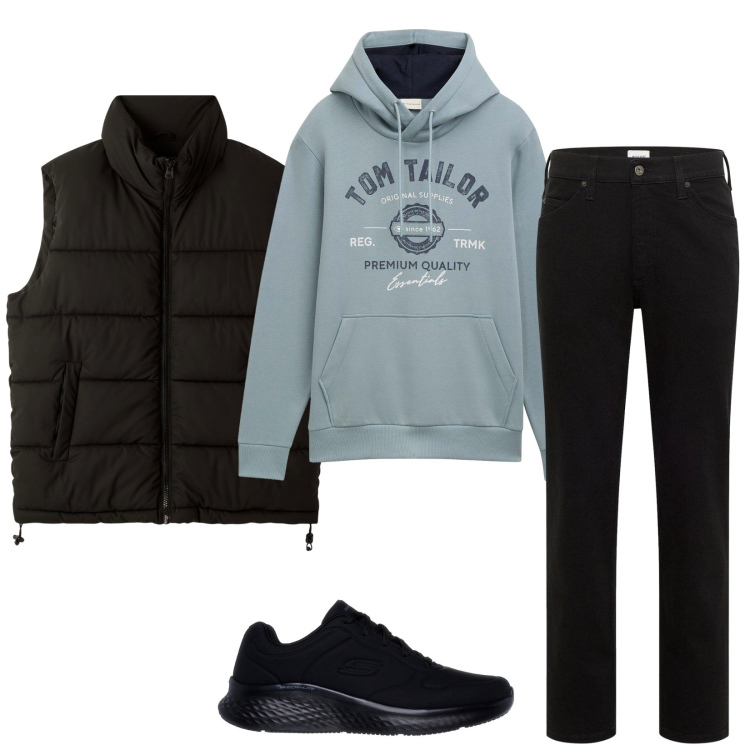 Outfit uomo - Smanicato time. Stile Casual per Tutti i giorni. Abbinamento con jeans dritti, felpe con cappuccio, piumini, sneakers.