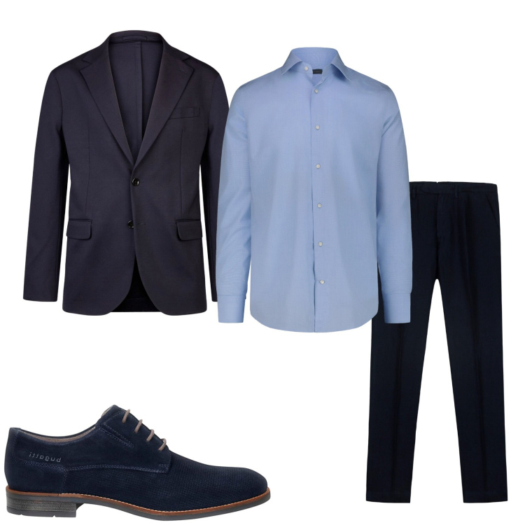 Outfit uomo - Blu scuro. Stile Business/Elegante per Tutti i giorni. Abbinamento con giacche, scarpe stringate, pantaloni, camicie.