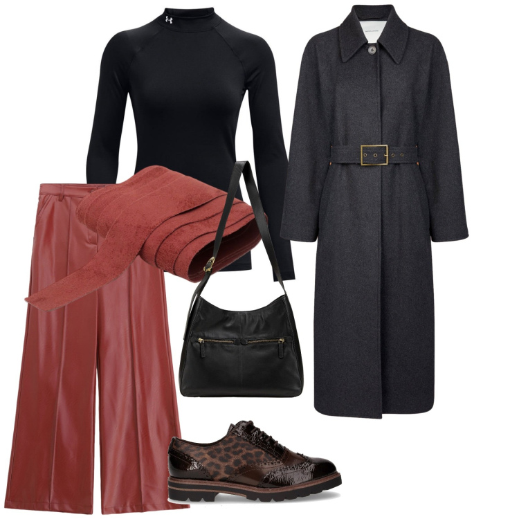 Outfit donna - Un caffè di sabato mattina. per Tutti i giorni. Abbinamento con borse a mano, pantaloni, cinture, scarpe stringate, pullovers, cappotti.