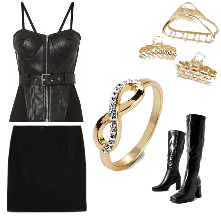 Outfit femme - Glamour #8321. Style Glamour pour Soirée dehors. Assortir avec bagues, hauts, jupes, bottines, accessoires pour cheveux.