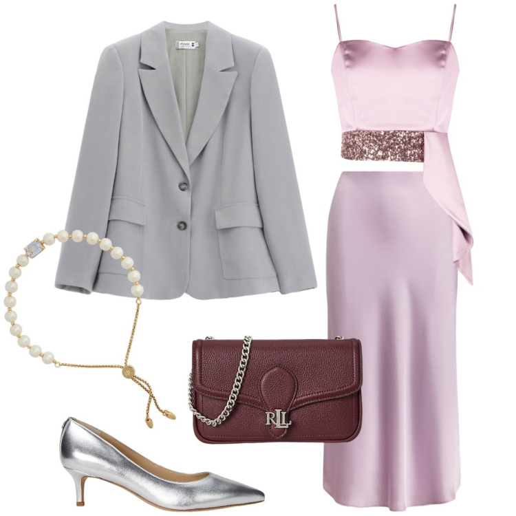 Outfit donna - Dettagli luminosi. Stile Glamour per Serata fuori. Abbinamento con blazer, top, décolleté, braccialetti, gonne, clutch.
