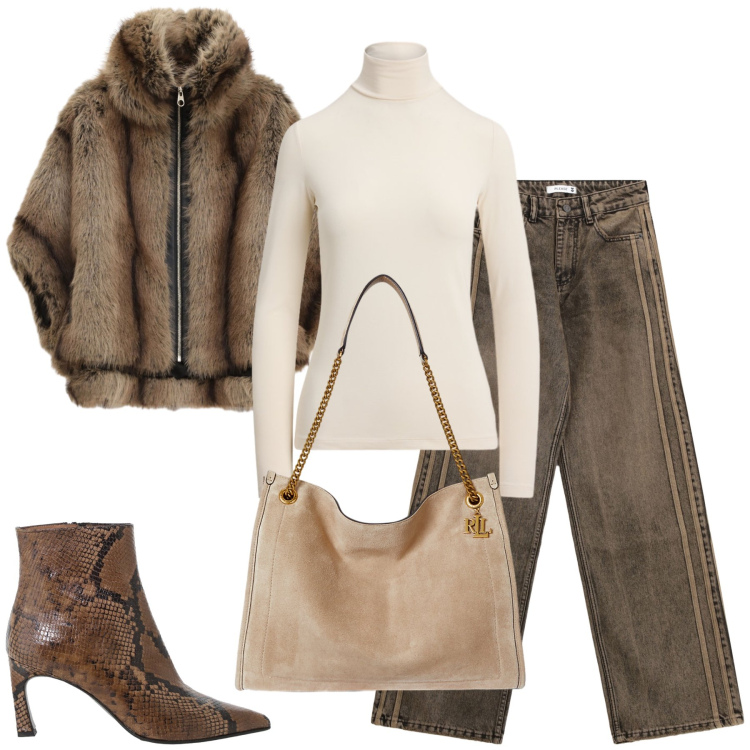 Outfit donna - Inconfondibile. Stile Trendy per Tutti i giorni. Abbinamento con jeans, blazer, stivaletti, borse tote, maglieria.