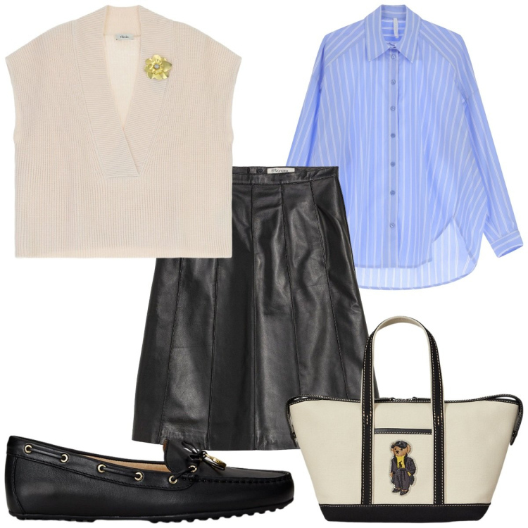 Outfit donna - Total look #2258633. Stile Preppy per Tutti i giorni. Abbinamento con gonne, camicie, maglieria, mocassini, borse tote.