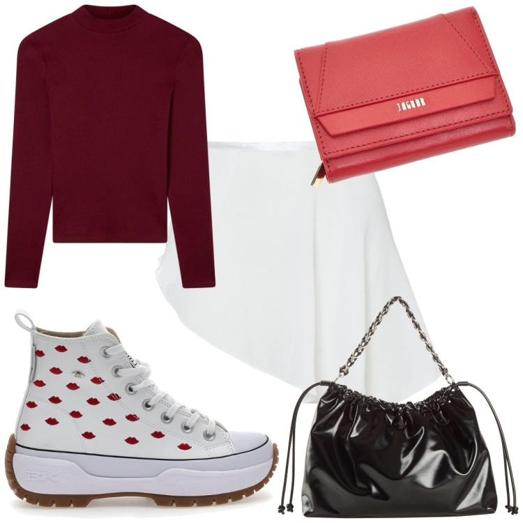 Outfit donna - Total look #2258636. Stile Sporty chic per Tutti i giorni. Abbinamento con shopping bag, t-shirt, minigonne, sneakers, portafogli.